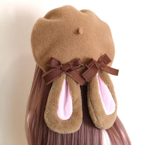 SANRENSE | Rabbit Ear Hat Bow Beret SE22936 https://www.sanrense.com/products/rabbit-ear-hat-bow-beret-se22936 #sanrense #hat #kawaiihat #bowhat… | Instagram Hat With Bunny Ears, Rabbit Ear Hat, Cute Beret, Kawaii Hat, Beret Pattern, Hat Aesthetic, Halter Dress Short, Knitted Beret, Artsy Outfit