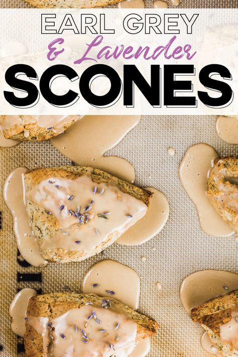 Earl Grey and Lavender Scones with Lavender Glaze - Delicious, buttery and floral. #tea #teatime #scones #teaparty #earlgrey Earl Grey Lavender, Lavender Glaze, Lavender Scones, Lavender Recipes, Culinary Lavender, Rose Cupcakes, Lavender Tea, Health Desserts, Earl Grey Tea