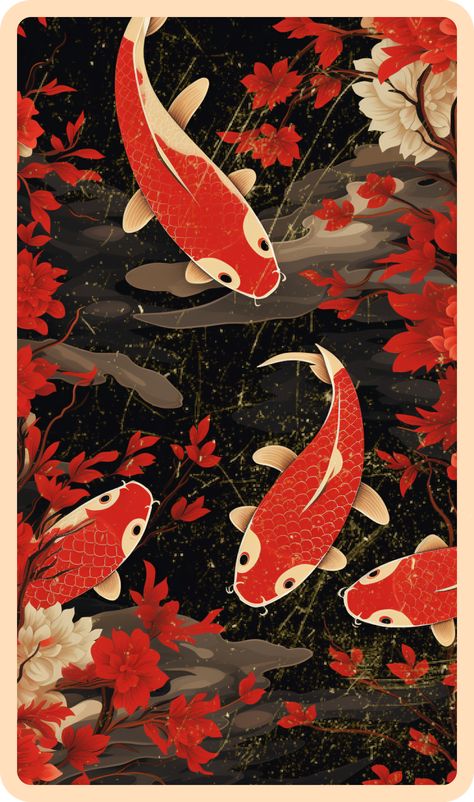 🎏 Dive into the enchanting world of Japanese aesthetics with our Tarot card cover featuring striking red koi fish set against a mysterious dark background! 🌌 This exquisite design merges Tarot mystique with the tranquility of Japanese tradition. Invite fortune, serenity, and elegance into your Tarot readings. 🌟 #TarotCards #JapaneseTheme #KoiFish #TarotDeck #JapaneseArt #Fortune #Serenity #Elegance #TarotArt #Gravure 🌌🎋🎏 Japanese Traditional Background, Traditional Japanese Aesthetic Red, Japanese Tarot Cards, Red Japanese Aesthetic, Koi Aesthetic, Red Koi Fish, Deck Of Many Things, Year Aesthetic, Fish Background