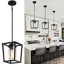 Black Island Lights, Farmhouse Island Lighting, Light Over Sink, Kitchen Lantern, Kitchen Island Black, Black Pendant Light Kitchen, Pendant Light Kitchen Island, Square Pendant Lighting, Pendant Light Kitchen