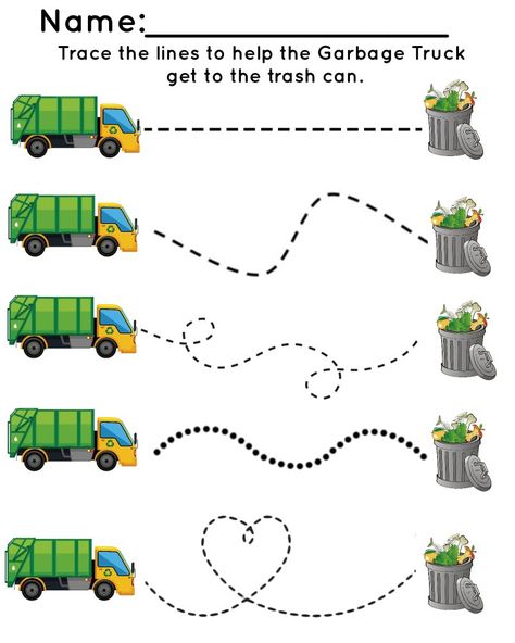 Free from Lil Sprouts Home Preschool! Just download image and print. Perfect Tracing Preschool Garbage truck worksheet! Garbage Crafts For Preschool, Trash Truck Craft Preschool, Garbage Activities Preschool, Trash Activities Preschool, Preschool Recycling Activities, Recycling Preschool Activities, Recycling Unit Preschool, Trashy Town Preschool Activities, Recycling Activities For Kids Preschool