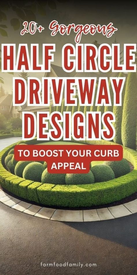 20+ Gorgeous Half Circle Driveway Ideas to Boost Your Curb Appeal 45 Driveway Roundabout Ideas, Front Yard Circle Driveway Landscaping, Big Front Yard Landscaping Driveways, Half Circle Garden Ideas, Hacienda Landscaping Ideas, Driveway Walkway Ideas, Driveway Design Layout Front Yards, Corner Lot Driveway Ideas, Two Driveways Front Yards