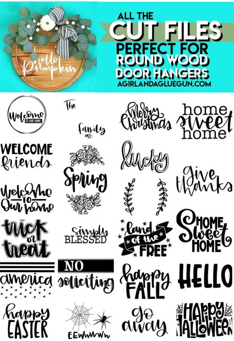 Round Wood Door Hangers, Wood Round Door Hangers, Round Door Hangers, Expressions Vinyl, Round Door Hanger, Holiday Fonts, Door Signs Diy, Projets Cricut, Round Wood Sign