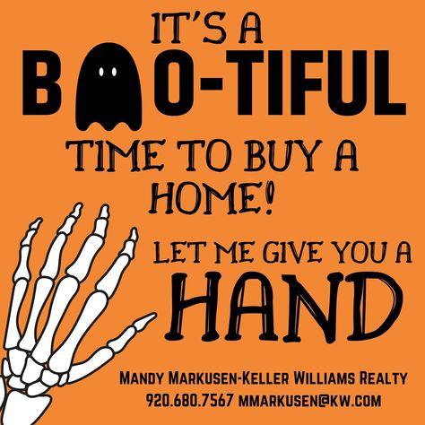 Want to handout free promotional giveaways? Attach this card to your free item to gain more real estate clients! Real Estate Handout Ideas, Real Estate Marketing Halloween, Hello October Real Estate, Realtor Trick Or Treat Ideas, Real Estate Trunk Or Treat Ideas, Real Estate Promotion Ideas, Realtor Halloween Marketing, Real Estate Halloween Marketing, Halloween Real Estate Marketing Ideas