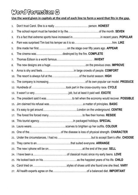 Word Formation Worksheets, English Bulletin Boards, Word Transformation, English Grammar Test, Word Formation, Advanced English Vocabulary, Teaching English Grammar, English File, English Grammar Worksheets