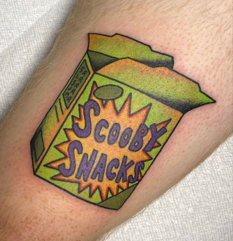 Scooby Doo Bats Tattoo, Scooby Snacks Cartoon, Shaggy And Scooby Tattoo, Scooby Snack Tattoo, Scooby Tattoo Ideas, Scooby Snacks Tattoo, Scooby Doo Traditional Tattoo, Scooby Doo Spooky Island Tattoo, Simple Scooby Doo Tattoo