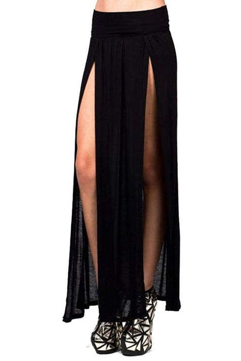 Vivicastle Sexy High Waisted Double Slits Open Knit Long Maxi Skirt (X-Large, BLACK) Price: 	$17.95 Sale: 	$15.95 Split Maxi Skirt, Long Maxi Skirt, Night Club Outfits, Spandex Dress, Split Skirt, Long Maxi Skirts, Long Maxi, Dress Skirt, High Waisted Skirt