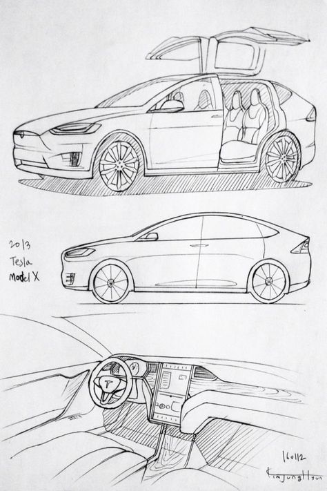 Veichles Drawing, Car Model Drawing, Tesla Drawing, Car Drawing, Cool Car Drawings, Drawing Examples, Industrial Design Sketch, Tesla Model X, Car Design Sketch