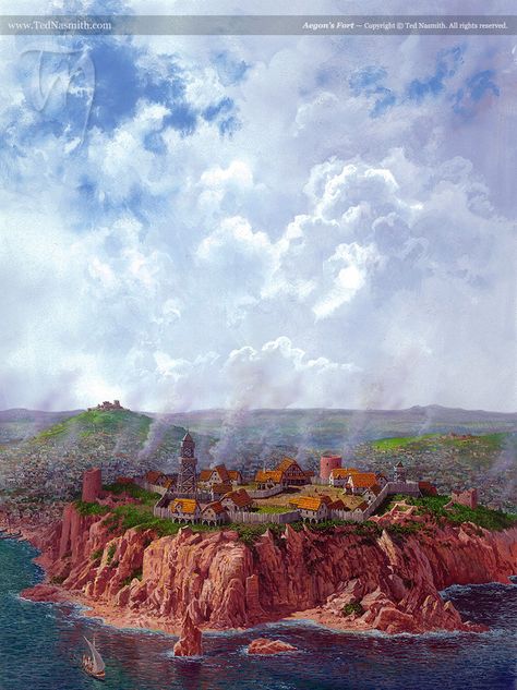 Aegon's Fort Ted Nasmith, World Of Ice And Fire, The Red Keep, Game Of Thrones Castles, Elven City, Kings Landing, Sci Fi Architecture, Pictorial Maps, Asoiaf Art