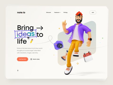 Note.io – Hero Header Web Design Websites, Landing Page Website, Header Design, Ui Design Website, Portfolio Website Design, Web Ui Design, Web Design Projects, Webpage Design, Website Design Layout