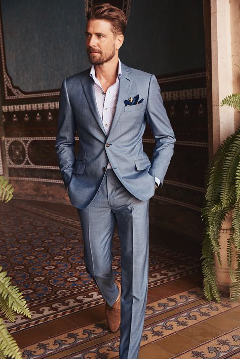 Suits To Wear To A Wedding, Wedding Suits Men Blue, Summer Wedding Suits, Summer Wedding Attire, Below The Knee Dresses, Blue Suit Wedding, Suits Men, Weddings By Color, Wedding Dress Pictures