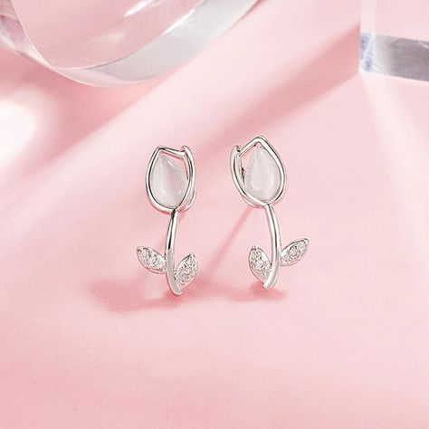 Tulips Earrings, Tulip Earrings, Ear Ring, Cats Eye Stone, Ring Opal, Tulip Flower, Earrings Women, Eye Stone, Earrings Stud