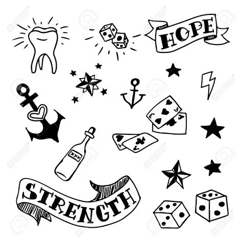 Hope/strength Tattoos To Draw, Cool Little Tattoos, Flash Art Tattoos, Rockabilly Tattoo, Art Flash, Tatoo Inspiration, Kunst Tattoos, Old School Fashion, Doodle Tattoo