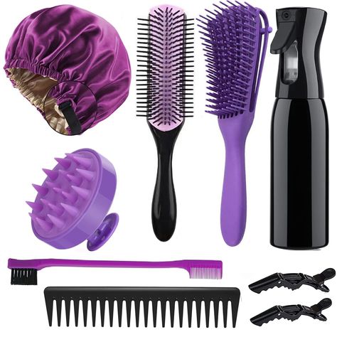 PRICES MAY VARY. 😊【7 in 1 Hair Brush Comb Set】This hair brush set includes Detangling Hair Brush, 1x Edge Brush, 1 x wide tooth comb, 1x Spay Bottle,1 x sleep bonnet, 1 x 9 row styling nylon detangler brush,1 x detangling hair brush, 1 x hair scalp massager shampoo brush, totally 7 pcs in the package, All You Want Is Here.9 row detangling brush with sturdy nylon bristle needles can neutralize static electricity and make hair soft, smooth and shaped. 😊[9-Row Brush]: The pocket hair brush can be Sleep Bonnet, Hair Scalp Massager, Edge Brush, Hair Spray Bottle, Hair Brush Set, Detangling Hair Brush, Curly Hair Types, Scalp Massager, Comb Set