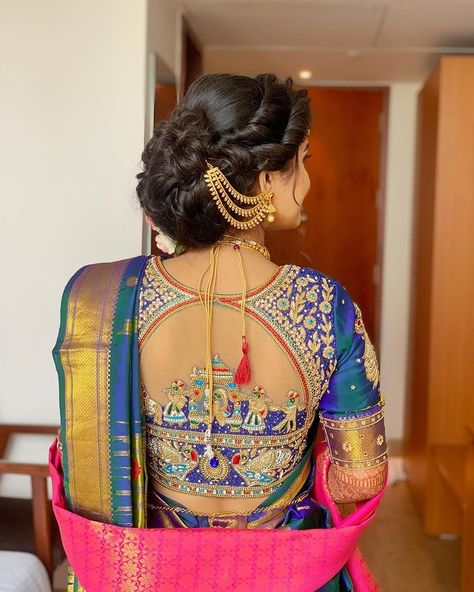 Navari Bridal Blouse Designs, Hairstyles For Nauvari Saree, Hairstyles On Navari Saree, Nauvari Blouse Design, Marathi Bridal Blouse Designs, Nauvari Saree Blouse Back Neck Design, Navari Blouse Design, Nauvari Hairstyle For Bride, Marathi Wedding Hairstyle