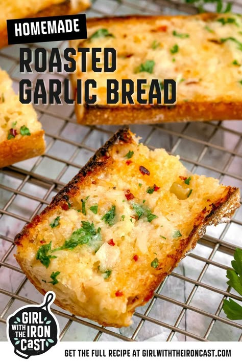 Garlic Bread Recipe With Roasted Garlic, No Butter Garlic Bread, Rustic Garlic Bread, Garlic Bread Roasted Garlic, Baked Garlic Bread Oven, Roasted Garlic On Bread, Toasted Garlic Bread In Oven, Authentic Garlic Bread, Oven Roasted Garlic Bread