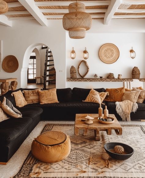 Modern Bohemian Interior, Modern Boho Living Room Ideas, Modern Bohemian Interior Design, African Living Rooms, Boho Living Room Ideas, Modern Boho Living Room, Bohemian Interior Design, Boho Living Room Decor, Layered Rugs