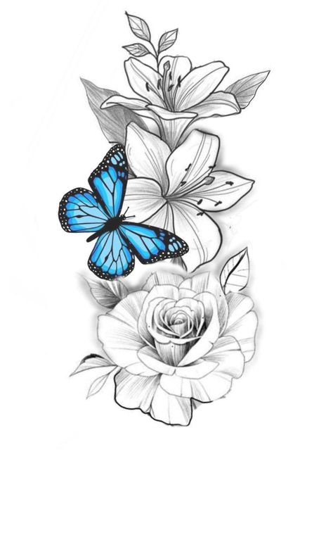 Small Floral Butterfly Tattoo, Beautiful Small Tattoos For Women, Lilly Tattoos, Necronomicon Tattoo, Lilly Tattoo Design, Rose And Butterfly Tattoo, Butterfly With Flowers Tattoo, Butterfly Tattoo Stencil, Small Tattoos For Women