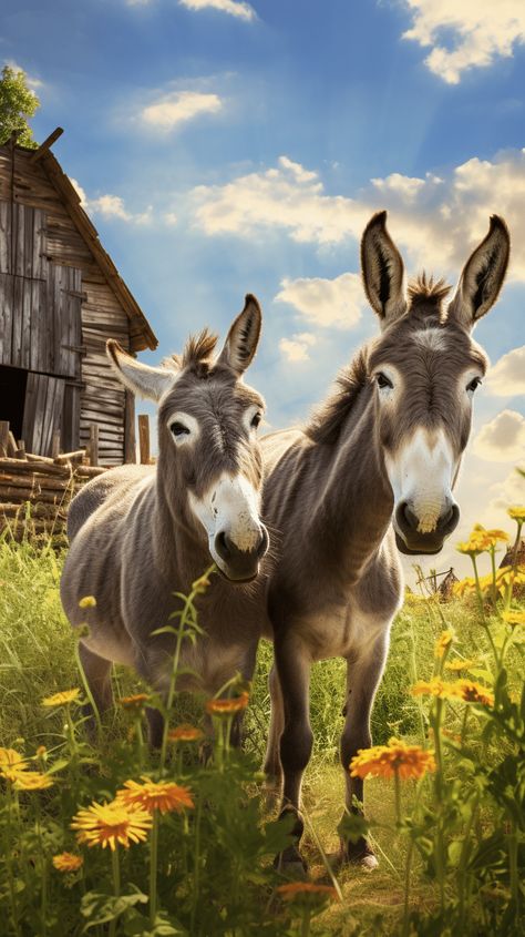 Donkeys Photography, Donkey Photos, Donkey Photography, Aesthetic Donkey, Donkey With Sunflowers, Two Donkeys, Farm Aesthetic, Shadow Pictures, Donkeys