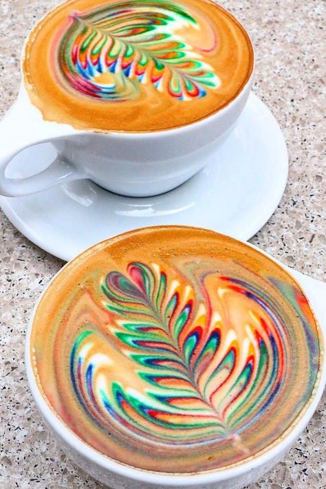 Colorfully Caffeinate With This Hypnotic Tie-Dye Latte High Calorie Diet, Nescafe Dolce Gusto, Coffee Latte Art, Breakfast Bagel, Rainbow Food, Food Trends, Coffee Latte, Coffee Coffee, How To Eat Less