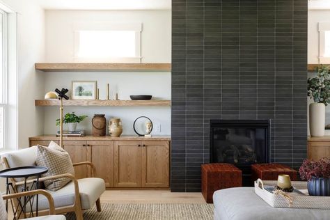 Black tile fireplace