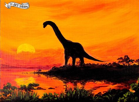 Dinosaur Painting Acrylic, Painting For Beginners Videos, Step By Step Art, Dinosaur Painting, Animal Paintings Acrylic, Canvas Painting For Beginners, Sunset Canvas Painting, The Art Sherpa, Kids Canvas Art