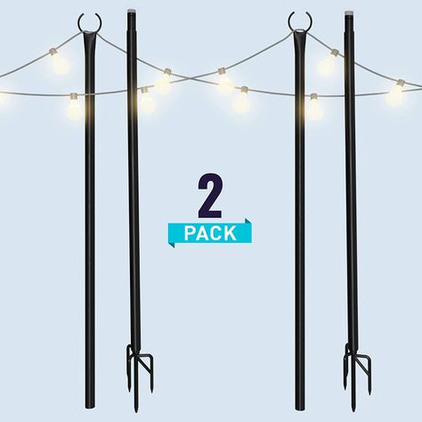 Expensive, maybe DIY?AmazonSmile : String Light Poles for Outdoors (2 x 9ft) Twist Connection Pole to Stay Straight + Strong for LED Hanging Solar Bulbs for House Garden Patio Wedding Cafe Party : Garden & Outdoor Poles For Outdoor Lights, String Light Poles, Backyard String Lights, Rope Lighting, Backyard Escape, Patio Wedding, Diy String Lights, Diy Outdoor Lighting, Patio Lights