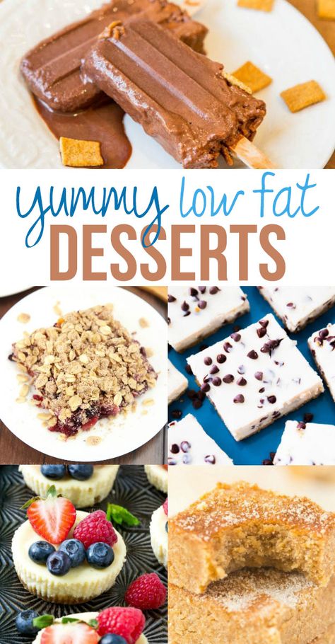 Low Fat Desserts / a great round up of delicious low fat dessert recipes Low Saturated Fat Desserts, Fat Free Desserts Gallbladder, Low Saturated Fat Recipes, Lowfat Desserts, Gallbladder Recipes, Low Fat Dessert, Low Fat Dessert Recipes, Fat Free Desserts, Fat Free Recipes