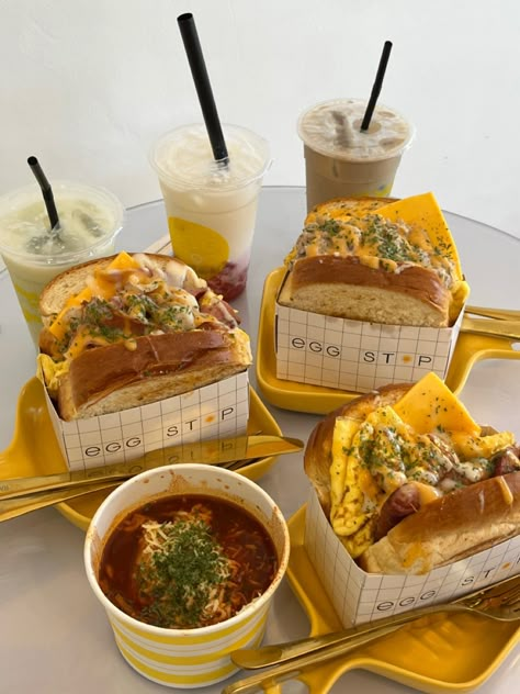 Egg Drop Aesthetic, Egg Drop Sandwich Aesthetic, Korean Food Ideas, Egg Drop Ideas, Korean Cafe Food, Korean Egg Drop, Cafe Menu Ideas, Egg Drop Sandwich, Egg Aesthetic