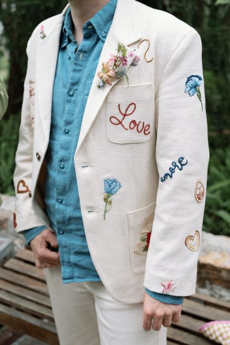 Kelsey & Caleb / Santa Rosa, CA — Pond Floral Studio Funky Mens Outfits, Carnival Outfit For Men, Funky Wedding Ideas, Carnival Outfit Ideas, Embroidery Reference, Wedding Suits For Bride, Painting Clothes, Ethenic Wear, Carnival Outfit