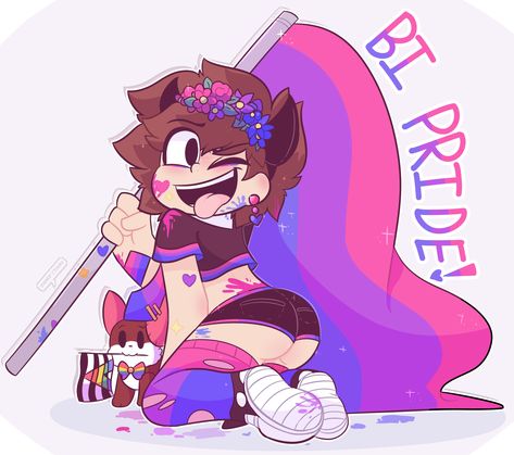 Lgbtq Character Art, Pride Drawing Base, Bi Pfp Aesthetic, Pride Poses Drawing, Pride Flags As People, Pride Drawing Ideas, Bi Profile Pic, Cute Lgbtq Art, Bi Drawing