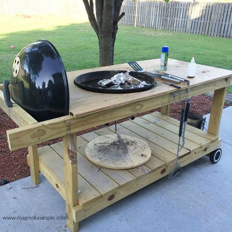 DIY Weber Grill Table – Magnolia Simple Grill Table Diy, Weber Grill Table Diy, Weber Grill Table, Diy Grill Table, Grill Cart, Diy Grill, Bbq Table, Grill Table, Diy Bbq