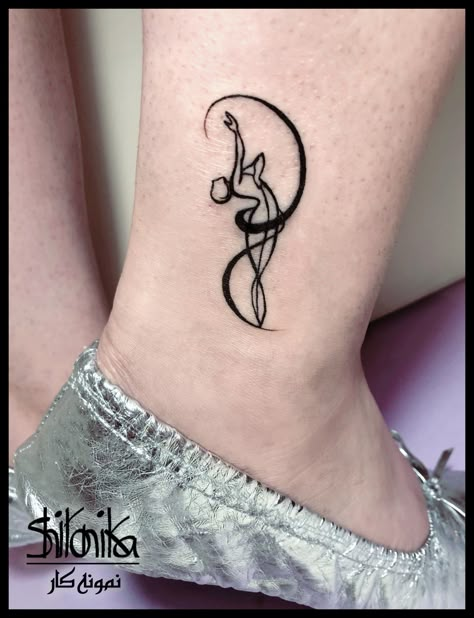 Elegant dancer Small Dancer Tattoo, Music And Dance Tattoo, Black Dancer Tattoo, Minimal Dance Tattoo, Dance Tatoos Ideas, Minimalist Dancer Tattoo, Dancer Tattoo Ideas Silhouettes, Dancer Tattoo Ideas, Single Line Dancer Tattoo