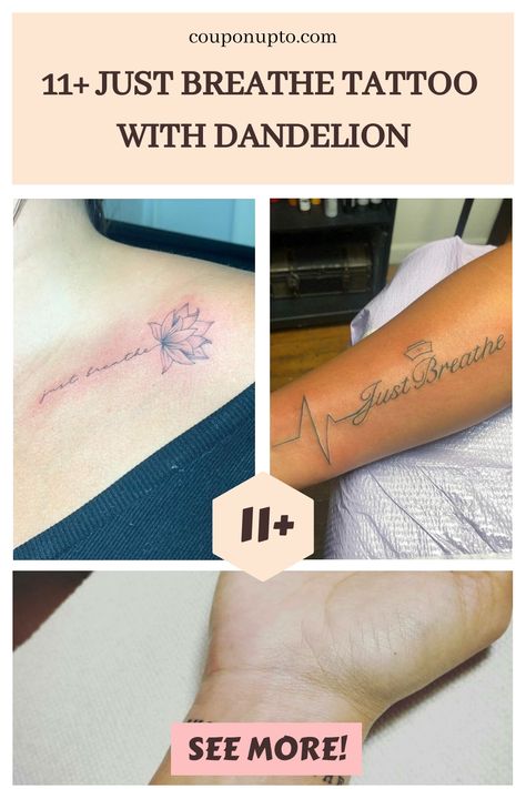 11+ Just Breathe Tattoo With Dandelion Ekg Tattoo, Just Breathe Tattoo, Beautiful Cursive Fonts, White Dandelion, Stylish Tattoo, A Dandelion, Lily Tattoo, Dainty Tattoos, Embrace Life