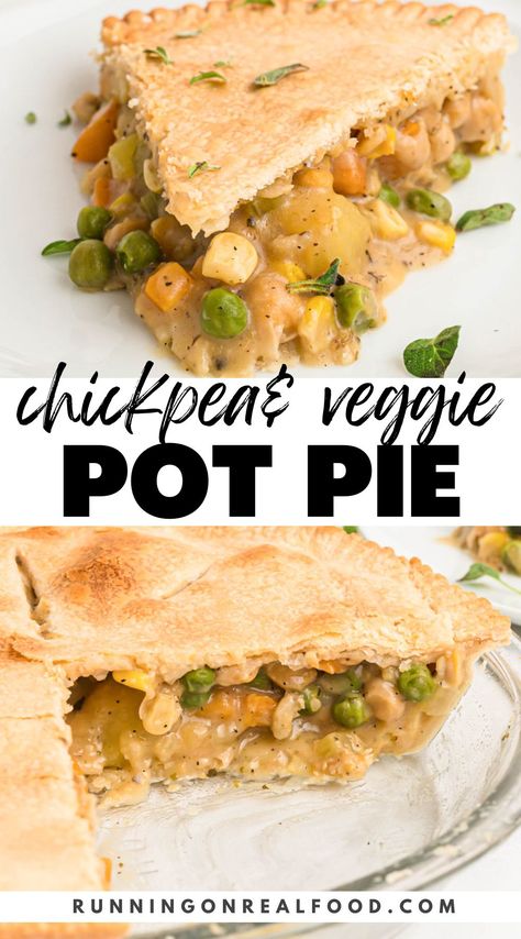 Vegetarian Pot Pie Recipe, Vegan Pot Pie Recipe, Vegan Pot Pie, Creamy Chickpea, Vegan Casseroles, Running On Real Food, Vegetarian Pot Pie, Vegan Pot Pies, Pot Pie Recipe