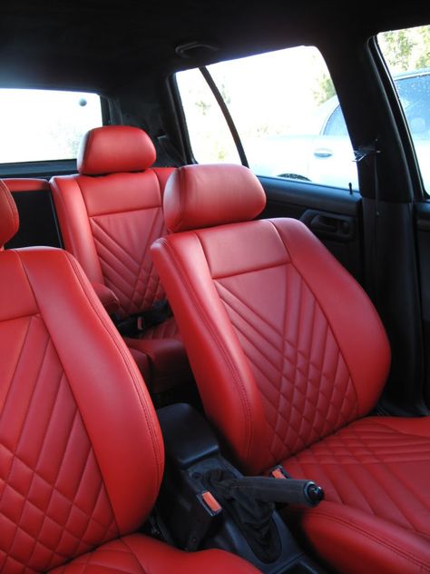 Red car upholstery                                                                                                                                                      More Car Upholstery Repair, Car Interior Upholstery, Car Interior Diy, Automotive Upholstery, Upholstery Repair, Woody Wagon, Custom Car Interior, Luxury Car Interior, Car Interior Design