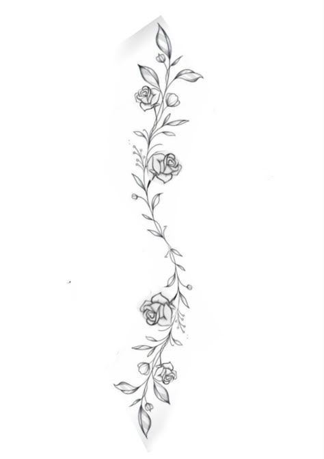 Vine With Roses Tattoo, Vines And Floral Tattoo, Rose Thorn Spine Tattoo, Vine On Spine Tattoo, Honeysuckle Spine Tattoo, Tattoo Ideas Female Waistline, Rose Vine Back Tattoo, Red Rose Spine Tattoo, Tulips Spine Tattoo