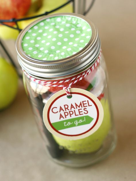 Caramel Apple Gift in a Jar by My Sisters Suitcase | Skip To My Lou  http://www.skiptomylou.org/2013/09/28/caramel-apple-gift-in-a-jar-by-my-sisters-suitcase/ Caramel Apple Kits, Caramel Apple Gifts, Sister Gifts Diy, Gift In A Jar, Hot Chocolate Mix Recipe, Homemade Hot Chocolate Mix, Apple Gifts, Diy Santa