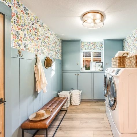 Debonair SW 9139 - Blue Paint Color - Sherwin-Williams Mudroom Laundry Room Ideas, Pastel Paint Colors, Blue Paint Color, Mudroom Laundry, Light Blue Paints, Mudroom Laundry Room, Trending Paint Colors, Mudroom Design, Blue Paint Colors