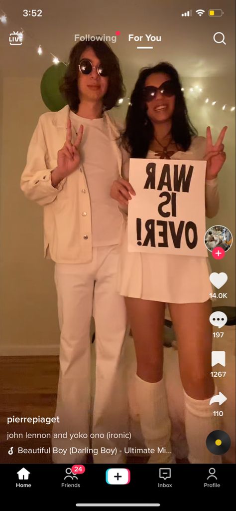 John Lennon Halloween Costumes, John Lennon Yoko Ono Costume, Yoko Ono And John Lennon Costume, John And Yoko Costume, John Lennon And Yoko Ono Costume, Yoko Ono Costume, John Lennon Costume, John Lennon Fashion, Silly Costumes