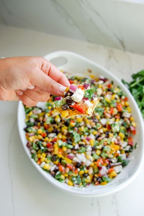 Cowboy Caviar Salad, Caviar Salad, Cowboy Salad, Lake House Food, Feta Salad Recipe, Feta Cheese Recipes, Tortilla Chip, Caviar Recipes, Summer Boat