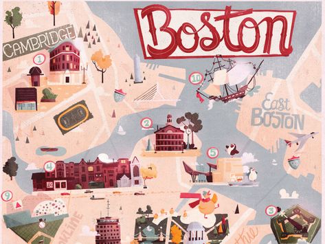 Cambridge Boston, Boston Map, Illustration Example, East Boston, Uss Constitution, Building Map, Boston Design, Map Projects, Amazing Maps