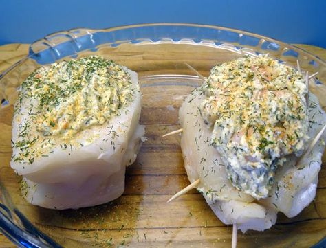 Stuffed Halibut Recipes, Crab Stuffed Halibut Recipes, Crab Stuffed Halibut, Stuffed Halibut, Halibut Recipes Baked, Flounder Fish Recipes, Halibut Recipe, Stuffed Fish, Feta Salad Recipe