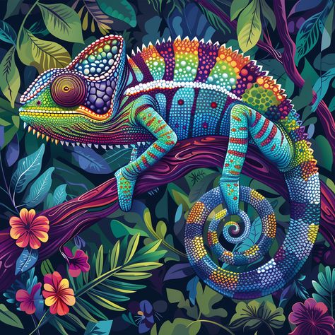 Nature's walking rainbow! 🌈 This chameleon is a master of disguise and a splash of color all in one. #chameleon #colorpop #natureisart Rainbow Chameleon, Walking Rainbow, Chameleon Tattoo, Master Of Disguise, Colorful Lizards, Dolphin Wall Art, Chameleon Art, Architecture Collage, Childrens Drawings