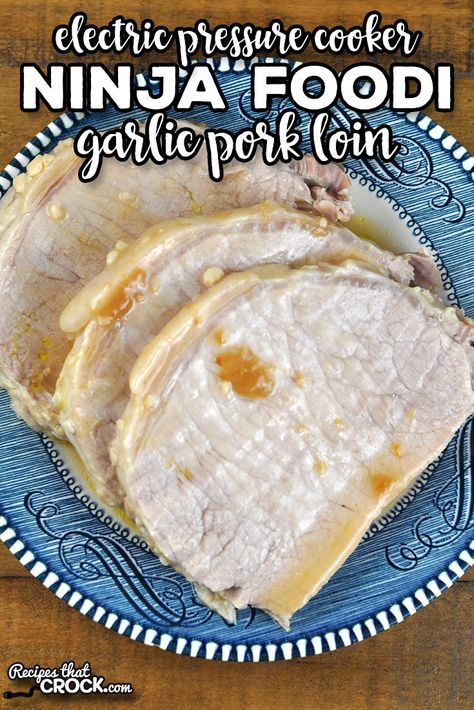 This Garlic Ninja Foodi Pork Loin electric pressure cooker recipe is so easy to put together, cooks quickly and gives you a tender pork loin to enjoy! Ninja Foodi Pork Loin, Pressure Cooker Pork Loin, Tender Pork Loin, Cooking Pork Loin, Slow Cooker Pork Loin, Chicken Soups, Pressure Cooker Recipe, Electric Pressure Cooker Recipes, Pork Loin Recipes