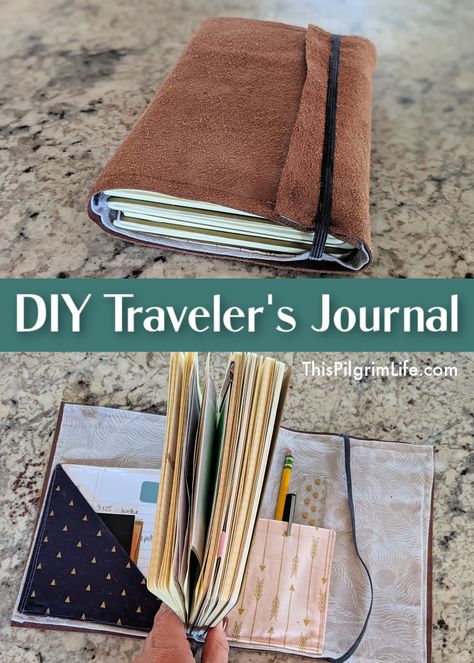 How To Sew A Journal, Diy Fauxdori Cover, Travellers Notebook Cover Diy, Diy Notebook Making, Diy Journal Accessories, Journal Pouch Diy, Diy Travel Journal How To Make, How To Make A Journal Diy, Diy Journal Cover Fabric