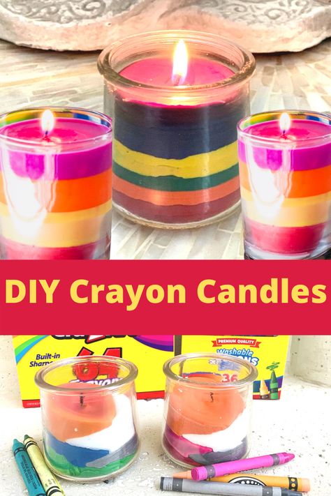 How to make DIY Homemade CRAYON CANDLES. In this DIY learn how to make crayon candles! Melt crayons to create a unique, rainbow piece of room decor that is perfect for gifting purpose, Also its a great way to reuse your old crayons. Instead of throwing the crayons away, recycle them into fun colorful candles. To make homemade crayon candles you will need wax, wicks, old crayons, and containers.#DIYcrayoncandles Things To Do With Old Crayons, Melted Crayon Candles, Crafts With Wax Crayons, Uses For Old Crayons, Diy Crayons Melting, Crayon Recycling, Crayon Candles Diy, Recycle Crayons, Crayon Making