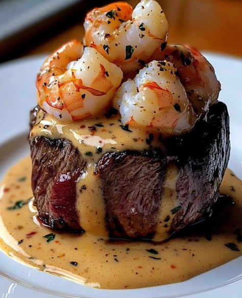 Fine Dining Main Course, Best Christmas Food, Creamy Garlic Shrimp, Cooking Vintage, Christmas Recipes For Kids, Mignon Steak, Filet Mignon Steak, Christmas Recipes Easy, Large Shrimp