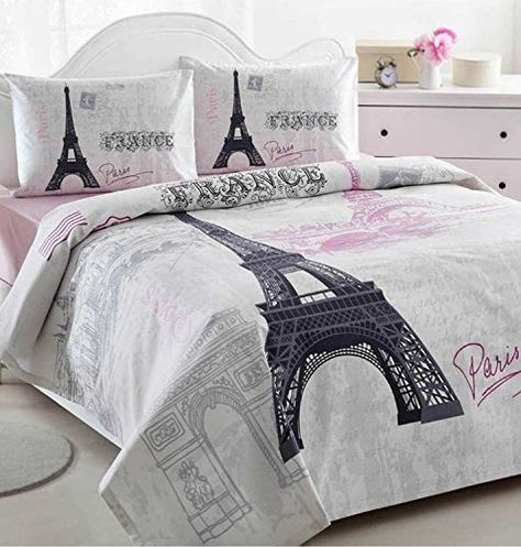 Ranforce 100% Cotton 4 Pcs Pink Cream Colors Paris Eiffel Tower Theme Themed Full Queen Size Quilt Duvet Cover Set Bedding Linens istanbulhomecollection paris series http://www.amazon.ca/dp/B018YQB0ZA/ref=cm_sw_r_pi_dp_wAPWwb0K5DSFF Paris Bedding, Paris Room Decor, Paris Themed Bedroom, Paris Rooms, Queen Size Bedspread, Paris Bedroom, Quilt Duvet, Quilt Bedspread, Paris Decor