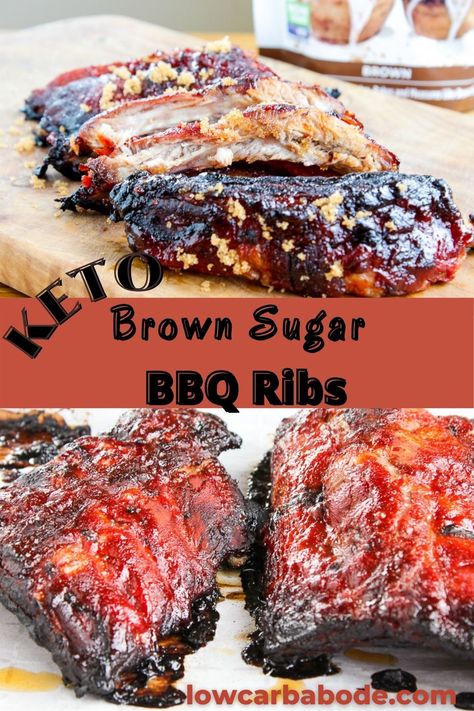 No summer is complete without slow-cooked pork ribs. You won't be able to stop yourself from these finger-licking good keto ribs made with a brown "sugar" BBQ sauce! #bbqribs #ketoribs #ketobbqribs Keto Bbq Ribs, Pork Ribs No Bbq Sauce, No Bbq Sauce Ribs, Keto Pork Ribs, Keto Ribs Recipe, Ribs Without Bbq Sauce, Keto Ribs, Pork Side Ribs, Oven Cooked Ribs